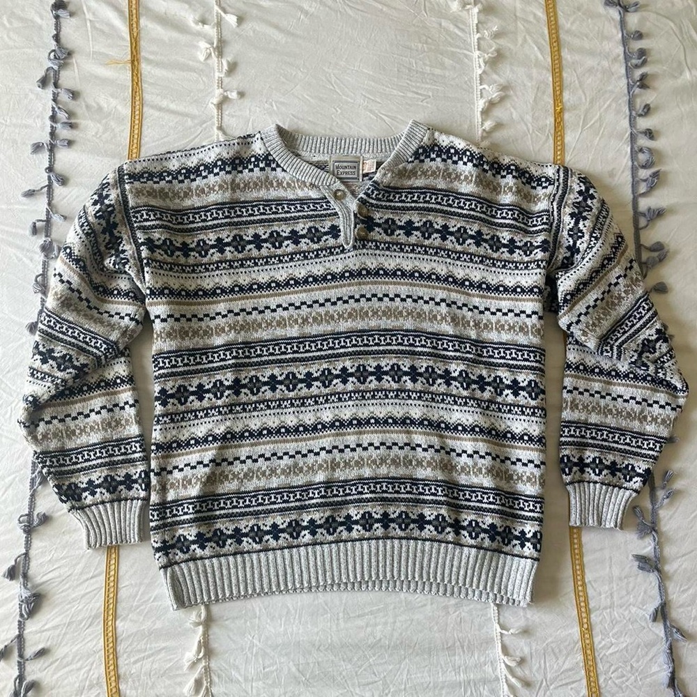 Vintage Mountain Express Multicolored Knit Men’s Sweater